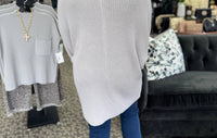 dear lover Oversized Fold Over Sleeve Open Front Cardigan in grey - women's cardigan - detail view