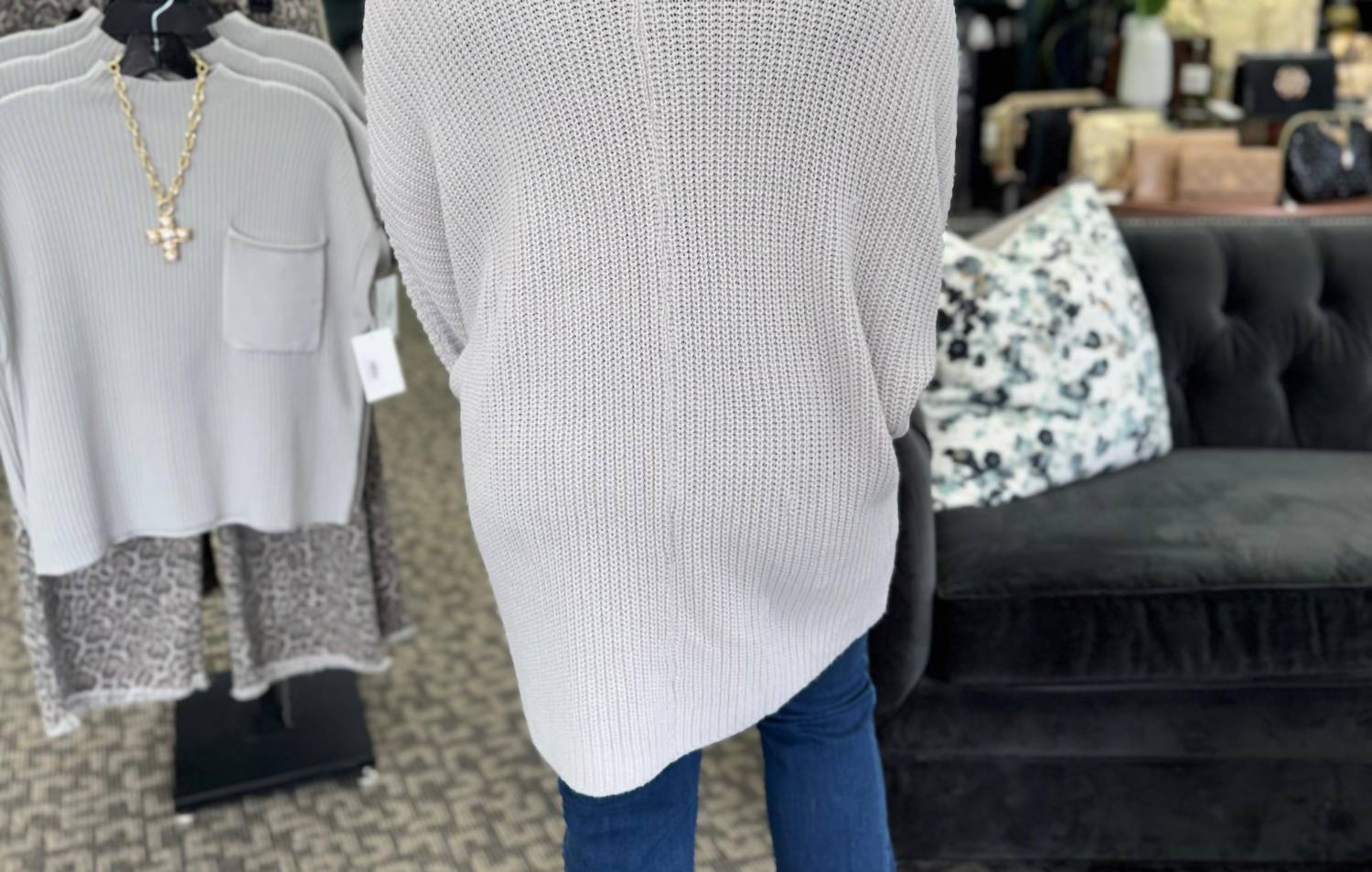 dear lover Oversized Fold Over Sleeve Open Front Cardigan in grey - women's cardigan - detail view