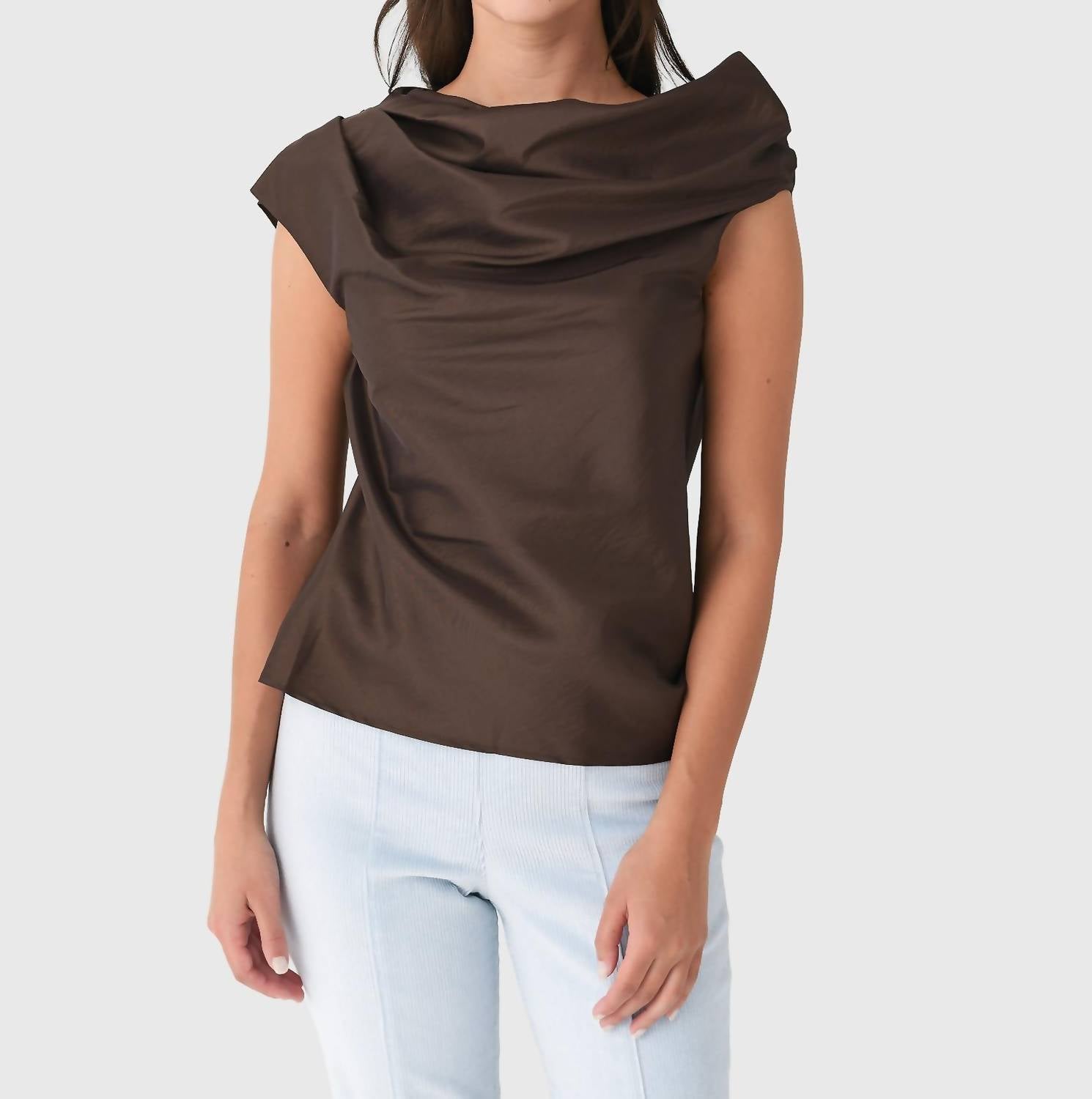 SIMKHAI Women's Viva Draped Top in chocolate - women's blouse