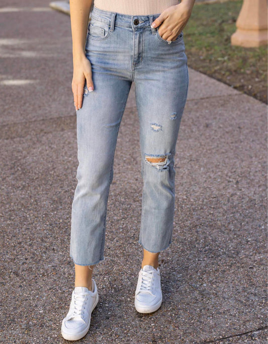 Grace And Lace - Distressed Straight Leg Cropped Denim Jeans