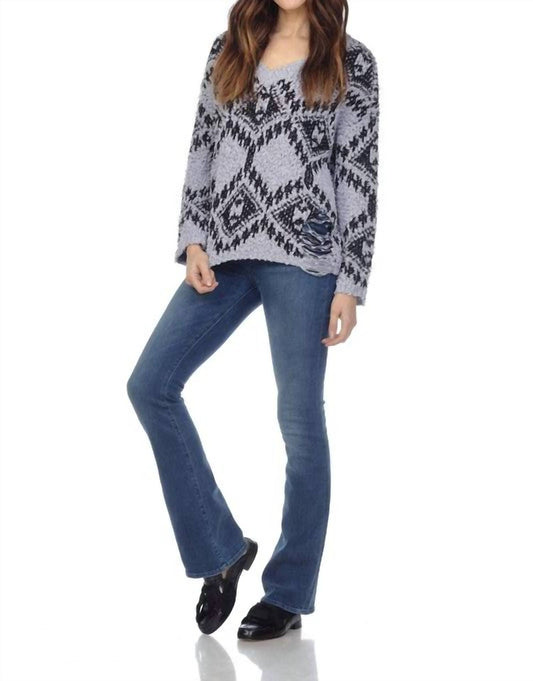 Paparazzi - Women's Candice Popcorn Knit Diamond Print Sweater