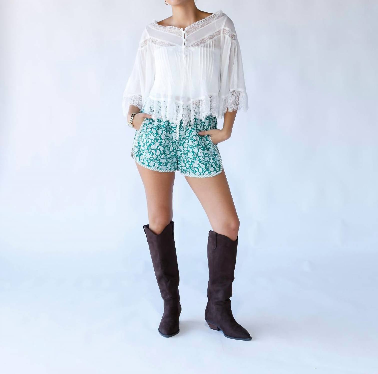 Free People - Bali Midnight Rain Lace Trim Top