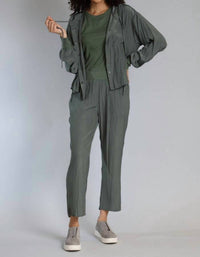 Lola & Sophie D-satin Cropped Hoodie in dark olive - women's top