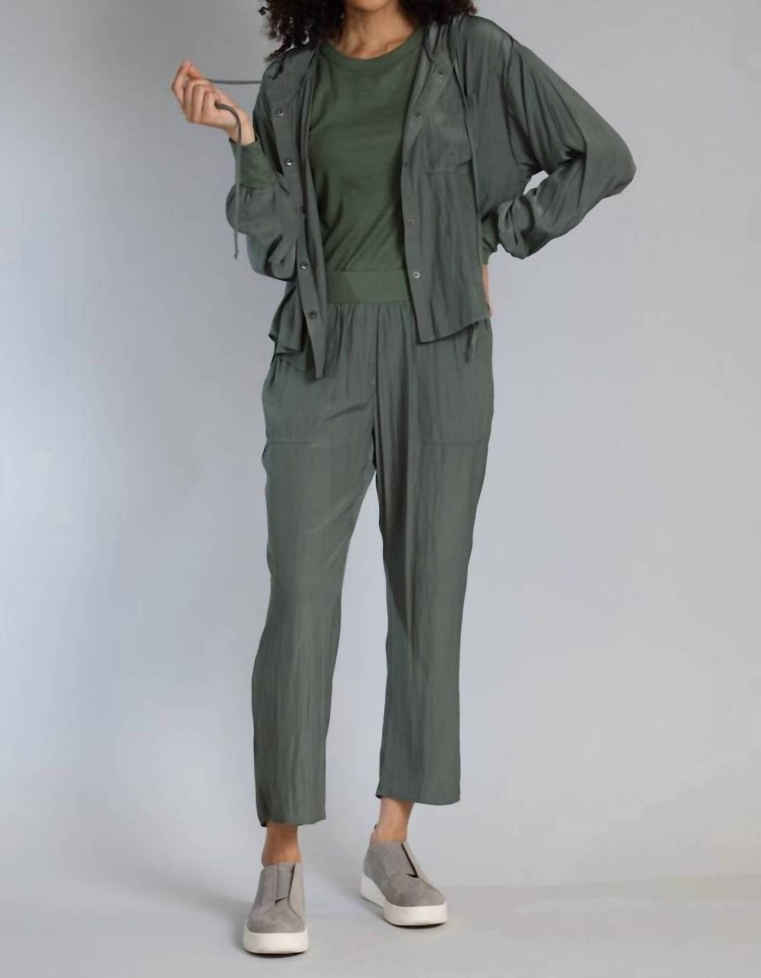 Lola & Sophie D-satin Cropped Hoodie in dark olive - women's top