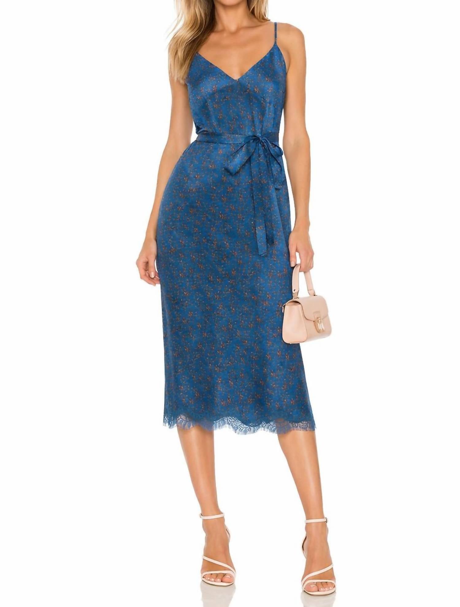 Gold Hawk Chloe Silk Slip Dress in blue - women's dress - detail view