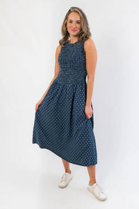 Sunday Edition - Southern Roots Denim Polka Dot Midi Dress