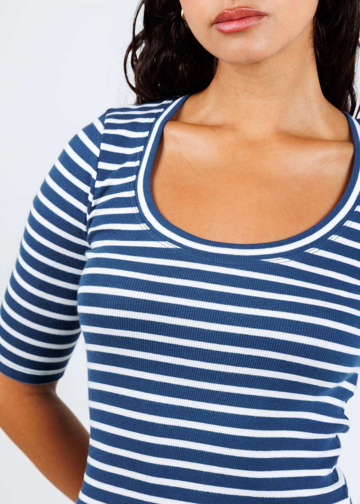 Goldie - Rebecca Striped Rib Half Sleeve Top