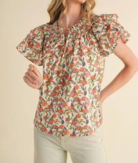 &merci Floral Flutter Sleeve Blouse in ivory - women's blouse - alternate view