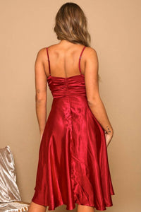 Peach Love - Satin Scoopneck Midi Dress