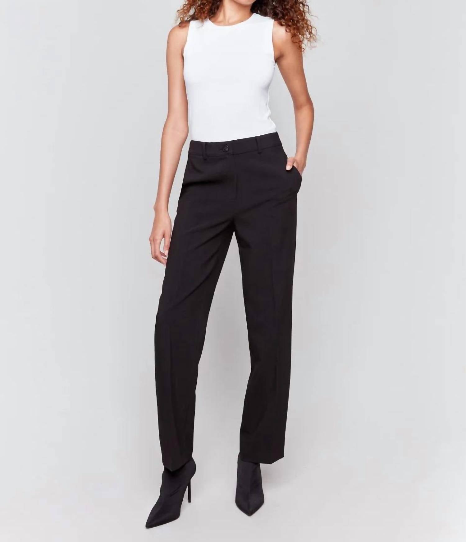 CHARLIE B Women's Straight Leg Pants in noir black 001 - women's pants - detail view