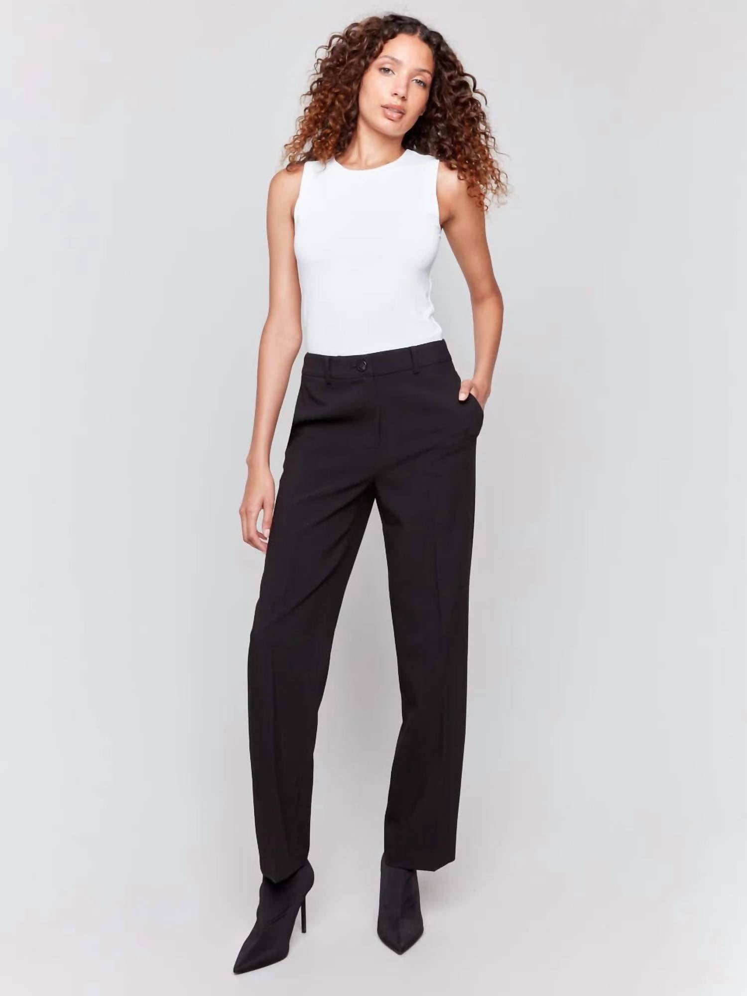 CHARLIE B Women's Straight Leg Pants in noir black 001 - women's pants - alternate view