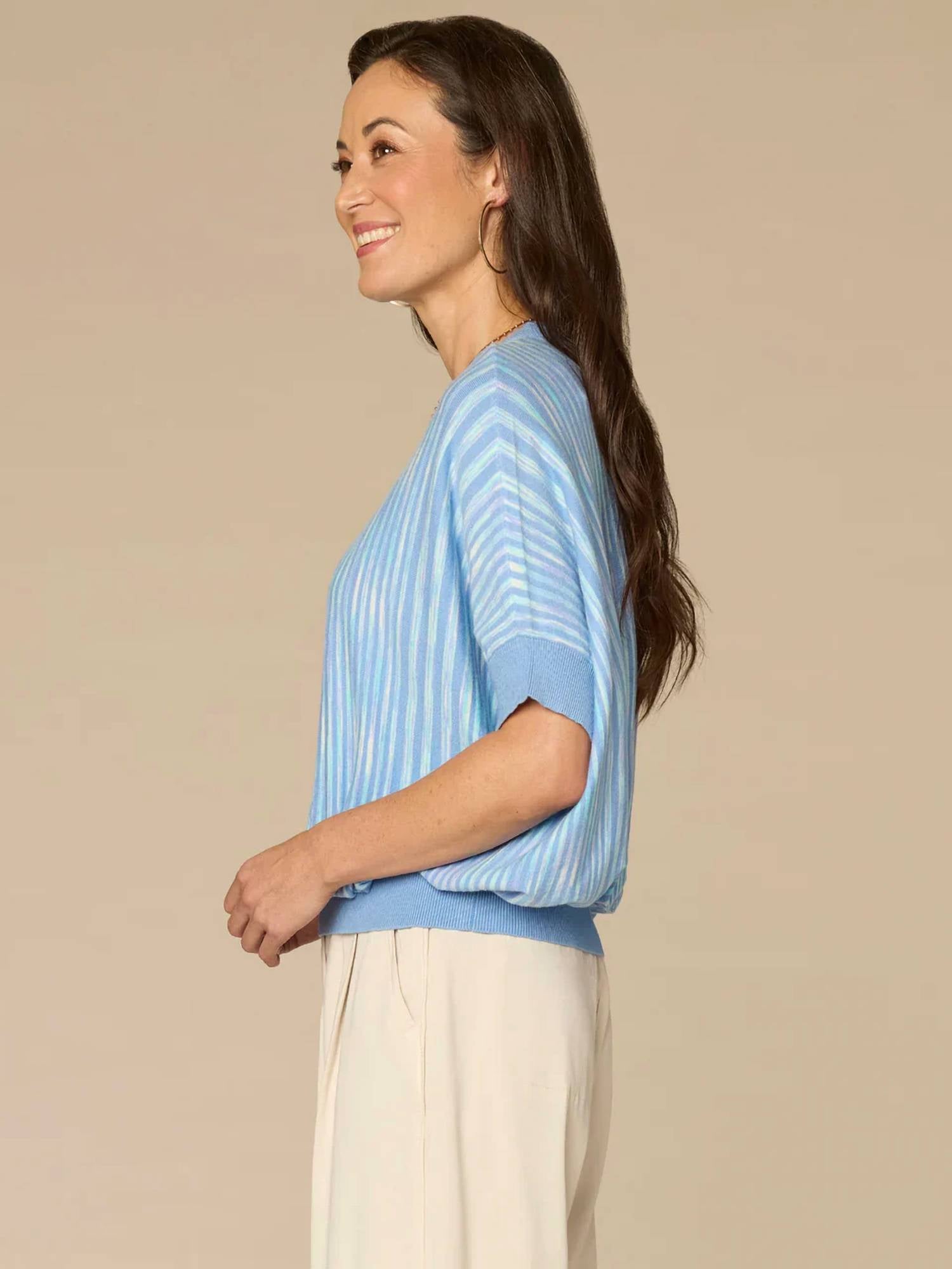 Democracy - Short Dolman Sleeve Double Round Neck Two Tone Space Dye Sweater