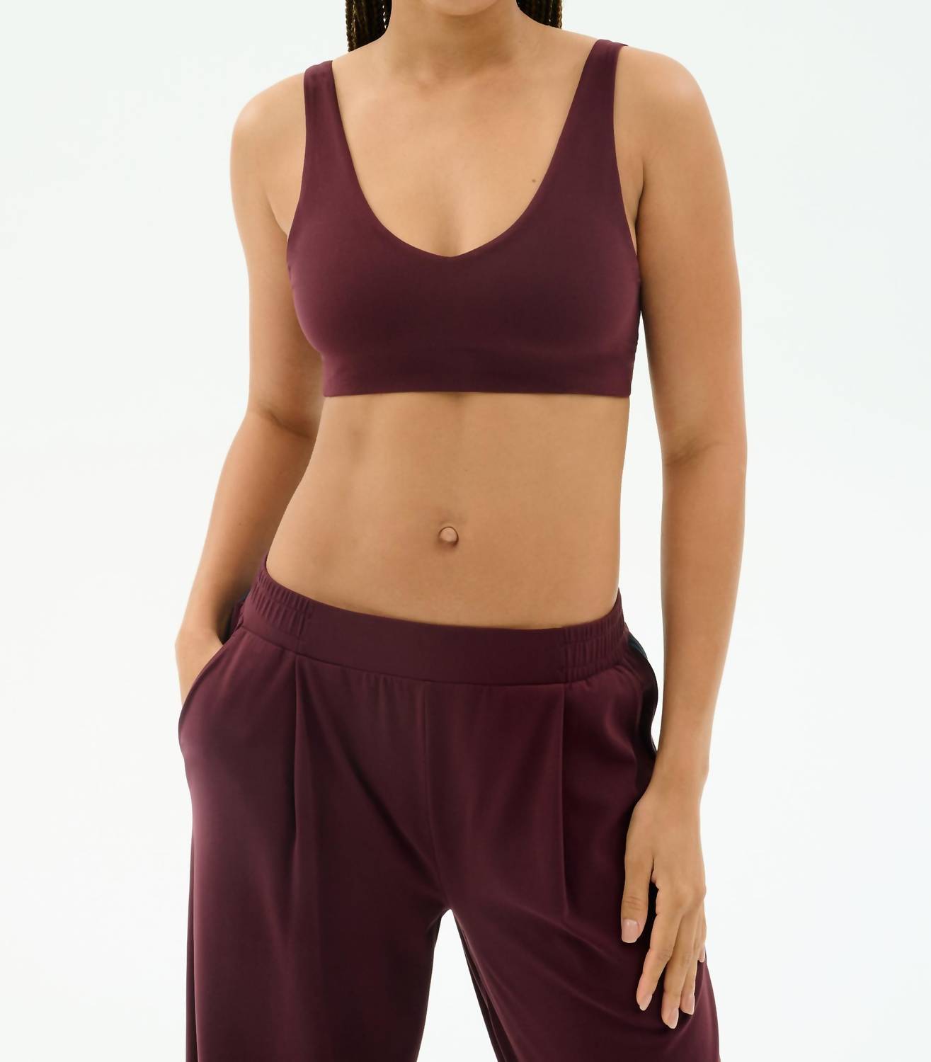 SPLITS59 Airweight Scoop Back Bra in dark cherry - women's intimate