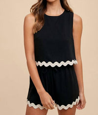 Anniewear - Ric Rac Trim Detailed Top and Short Set