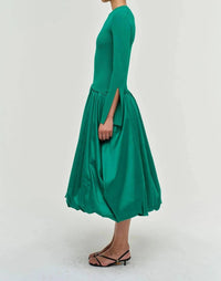 SIMKHAI Kenlie Taffeta Knit Midi Dress in kelly green 1 - women's dress - detail view