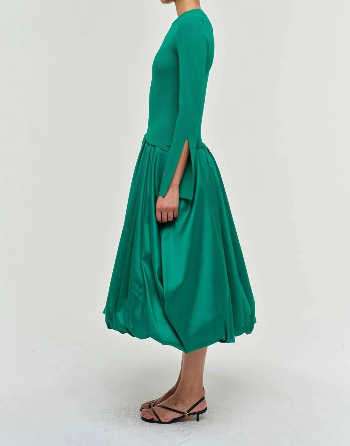 SIMKHAI Kenlie Taffeta Knit Midi Dress in kelly green 1 - women's dress - detail view