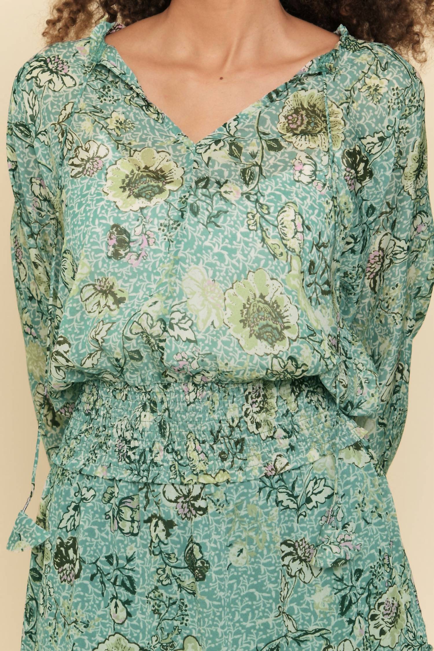 Smocked Bottom Peasant Chiffon Blouse