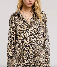 Mimosa - Leopard Silky Satin Button-Down Blouse