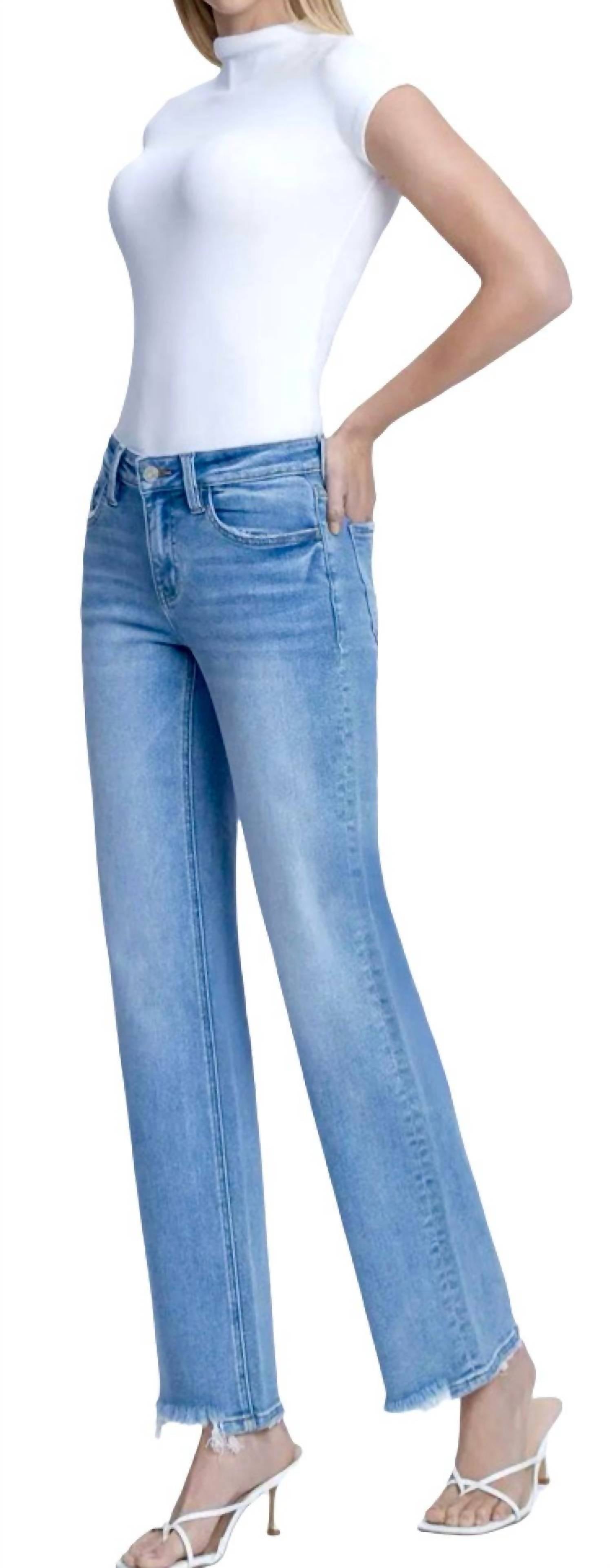 Lovervet - Mid Rise Distressed Hem Straight Leg Jeans