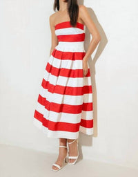 Flying Tomato - Solid woven striped midi dress