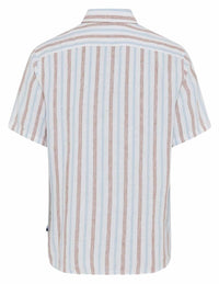 Brax Hardy Linen Mix Short Sleeved Shirt in beige light blue stripe - men's shirt - view 5