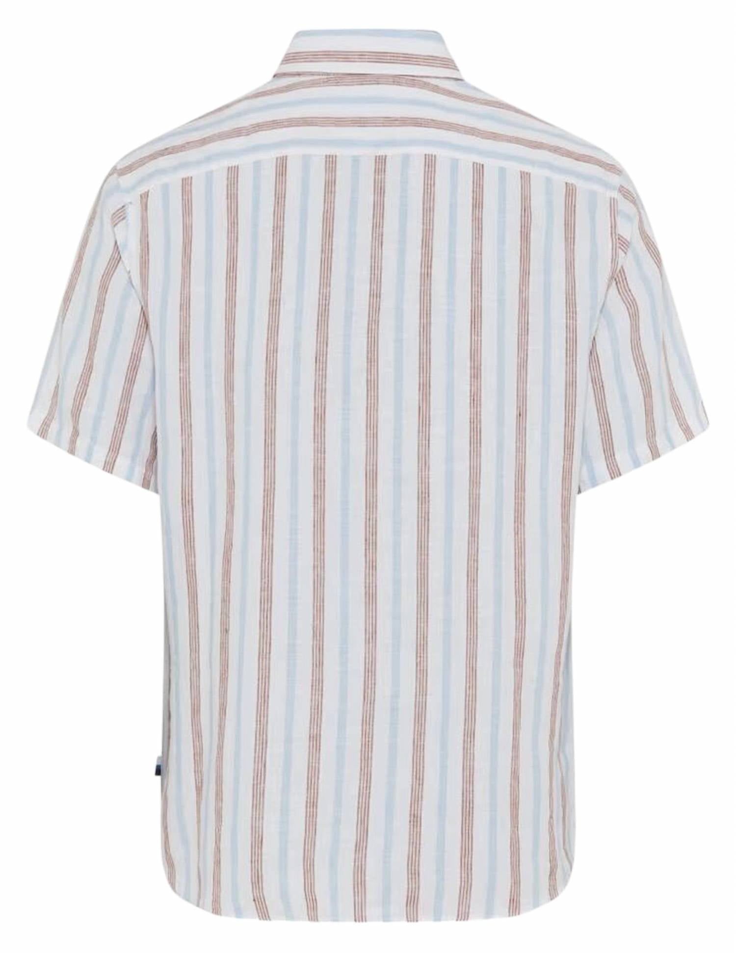 Brax Hardy Linen Mix Short Sleeved Shirt in beige light blue stripe - men's shirt - view 5