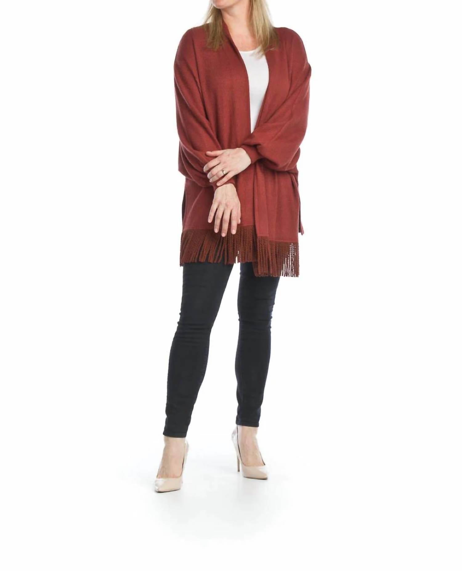 Papillon - Waffle Knit Fringe Trim Cardigan