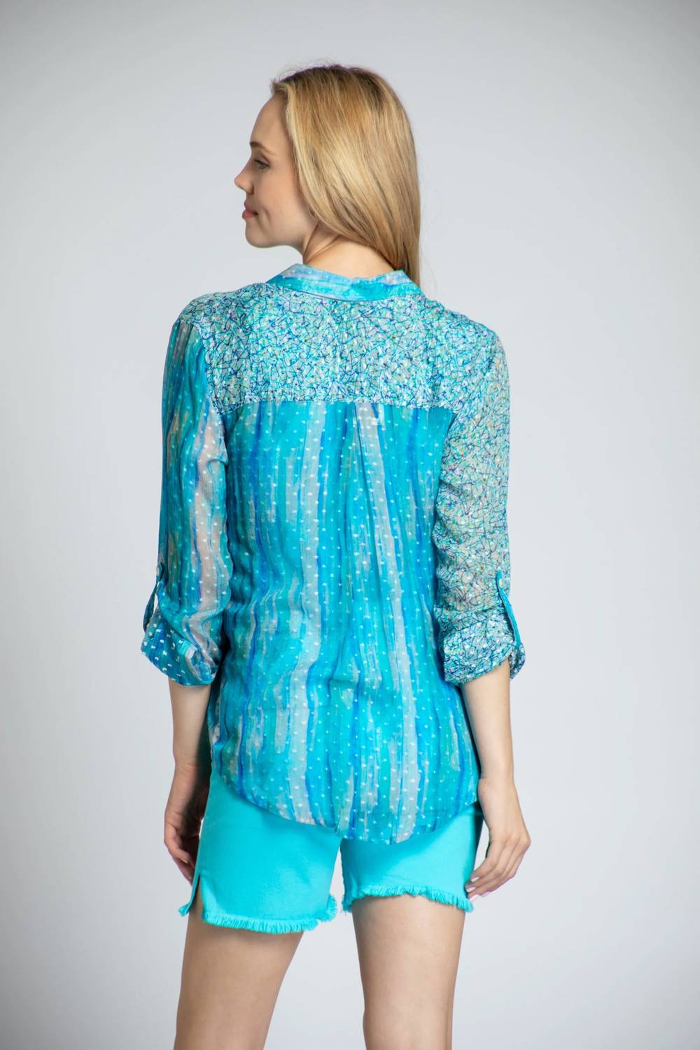 Apny - Roll Sleeve Button Up Top