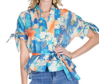 Jade - Pleated Tie Sleeve Blouse
