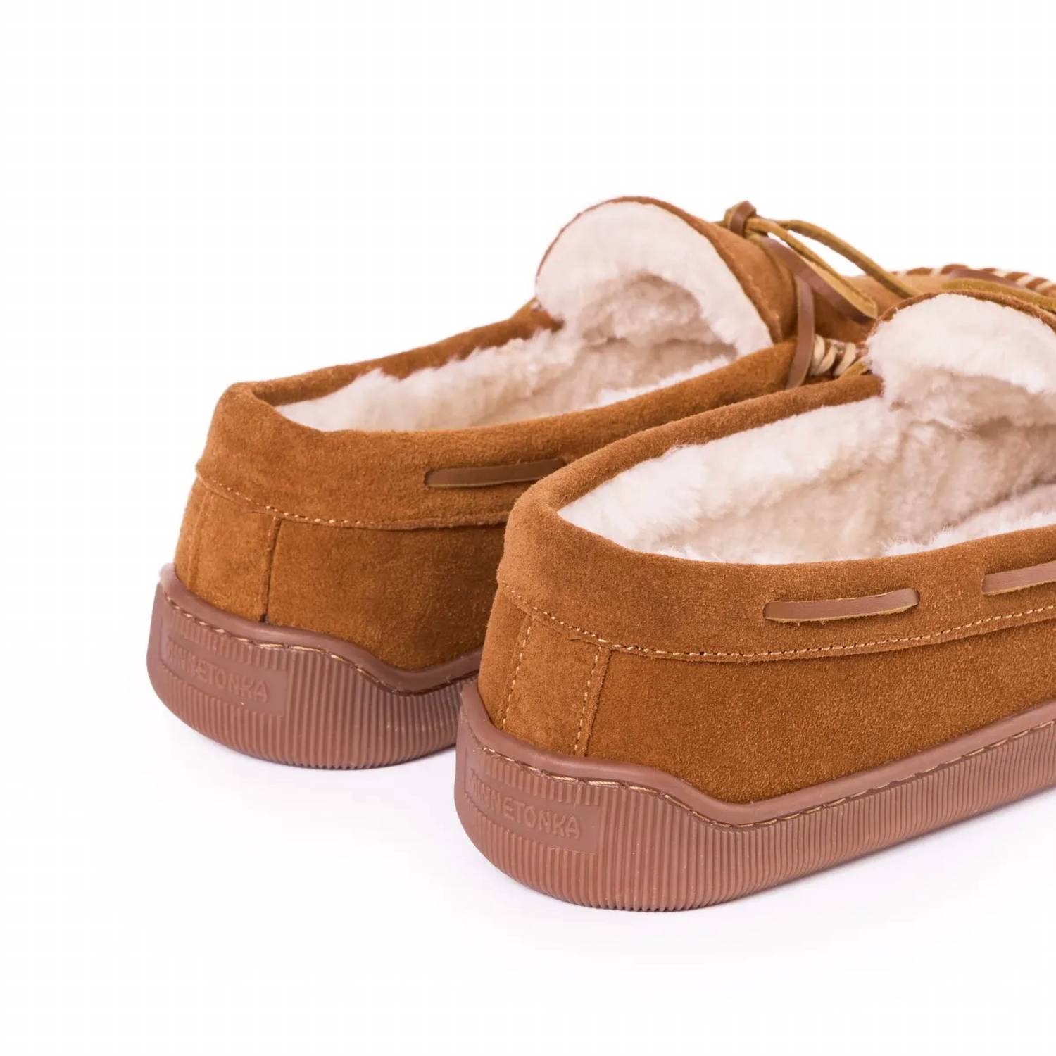 MINNETONKA Men's Pile Lined Hard Sole Moccasin Shoes in brown - men's loafer - view 5