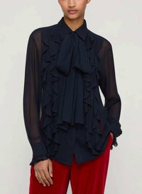 Lafayette 148 - Silk Georgette Ruffle Bow Blouse