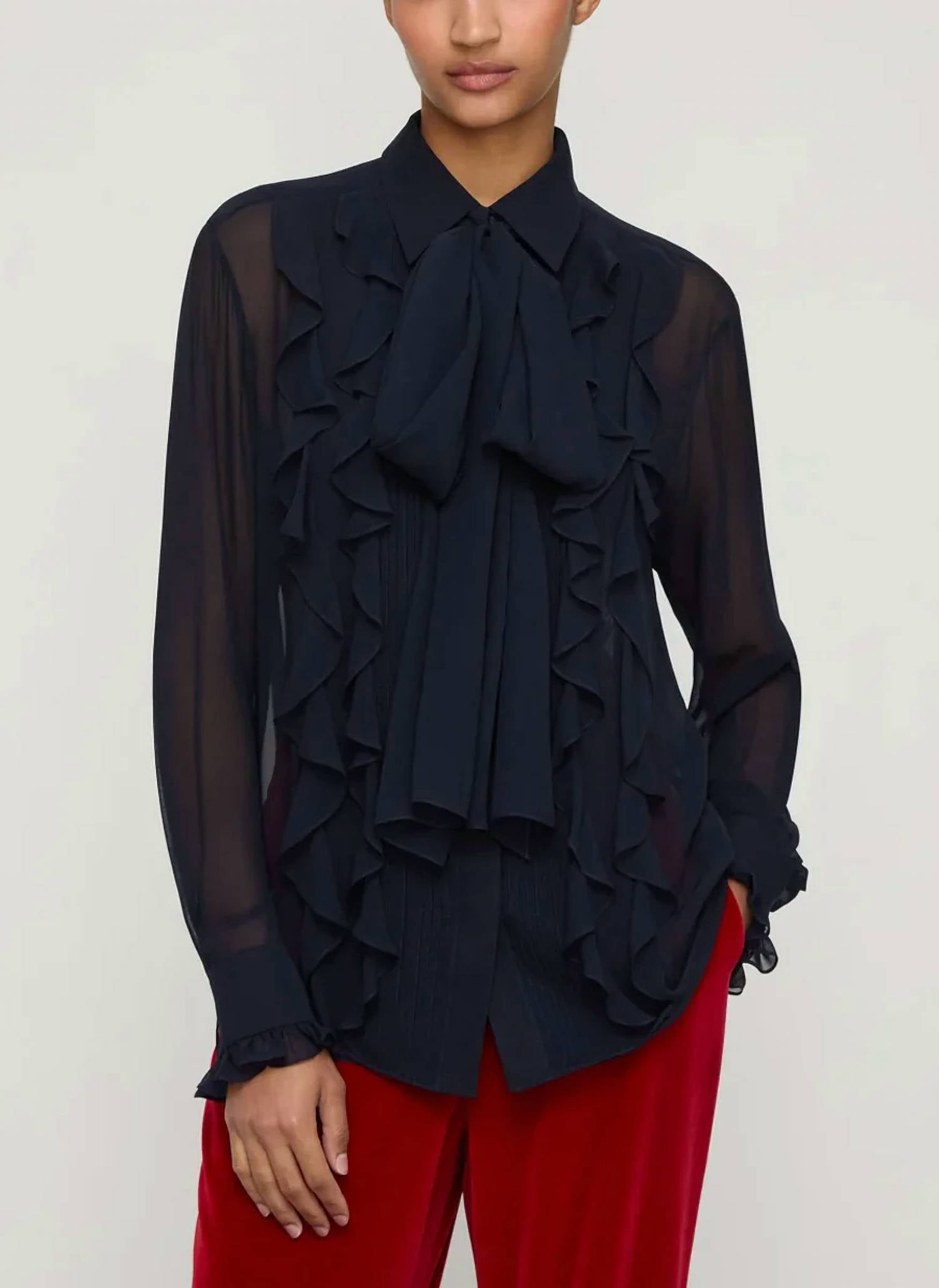 Lafayette 148 - Silk Georgette Ruffle Bow Blouse