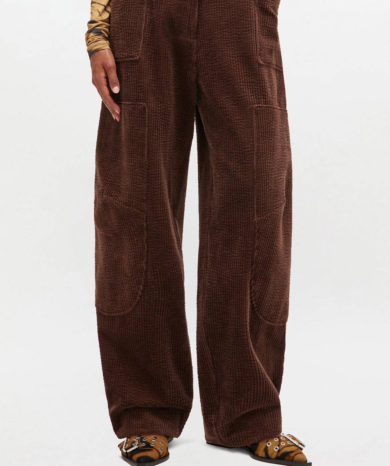 GANNI Seersucker Corduroy Curved Pants in chicorycoffee - women's pants