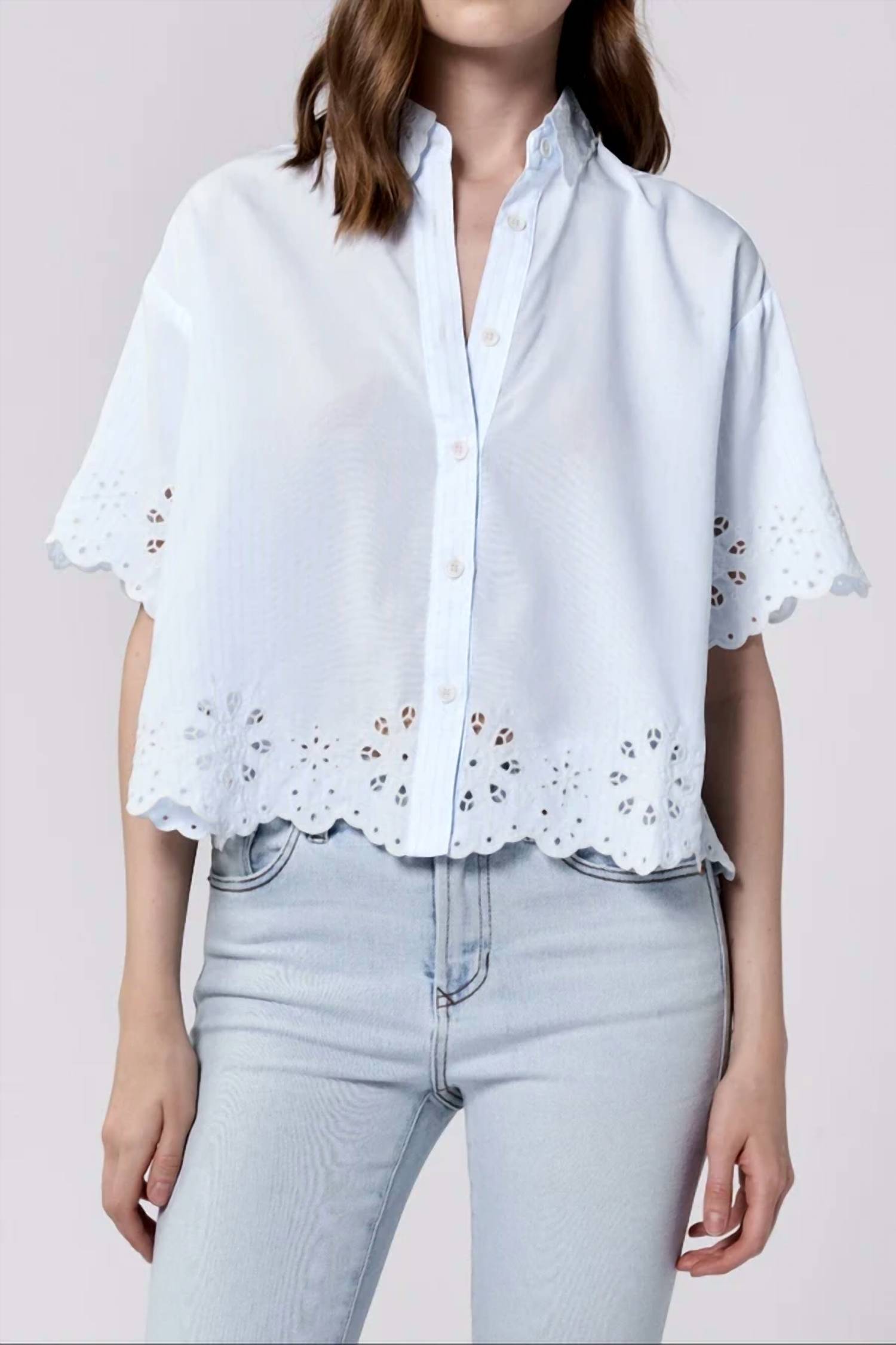 Dear John Denim - Ansel Cropped Eyelet Button Down Shirt