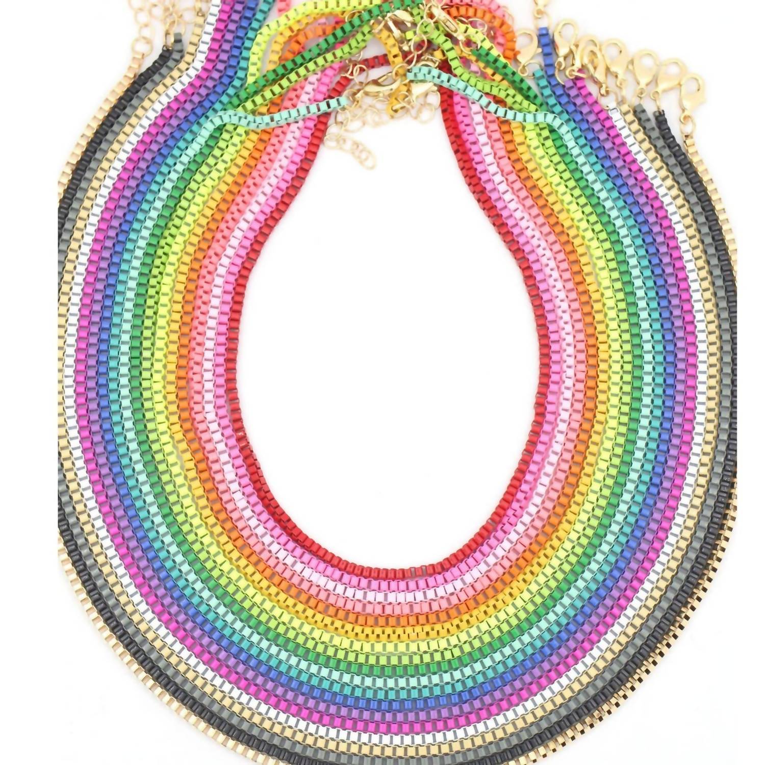 Woman Shops World - Women's Enamel Box Chain Necklace