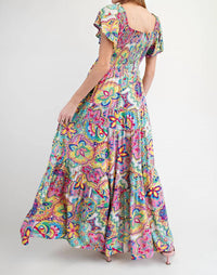 Easel - Paisley Smocked Tiered Maxi Dress
