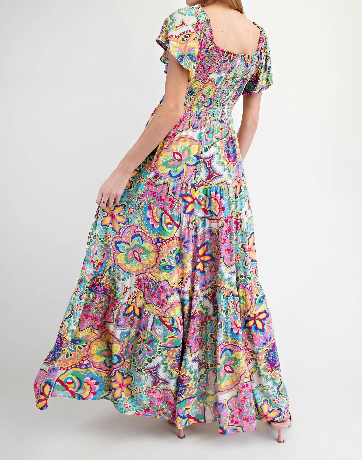 Easel - Paisley Smocked Tiered Maxi Dress