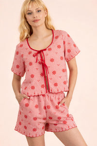 Very J - Floral Embroidery Woven Top And Shorts Set