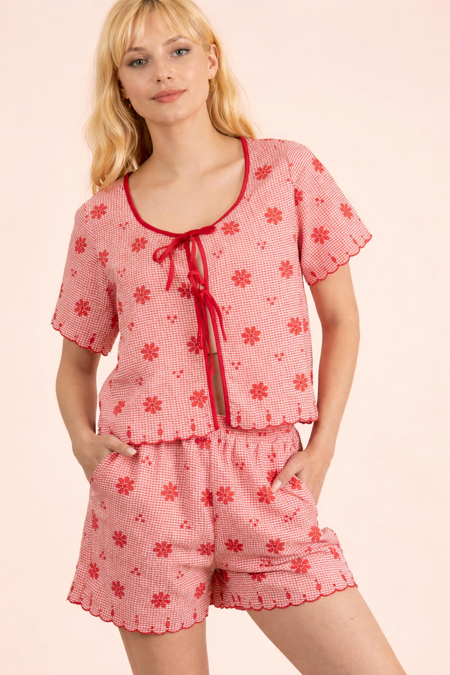 Very J - Floral Embroidery Woven Top And Shorts Set