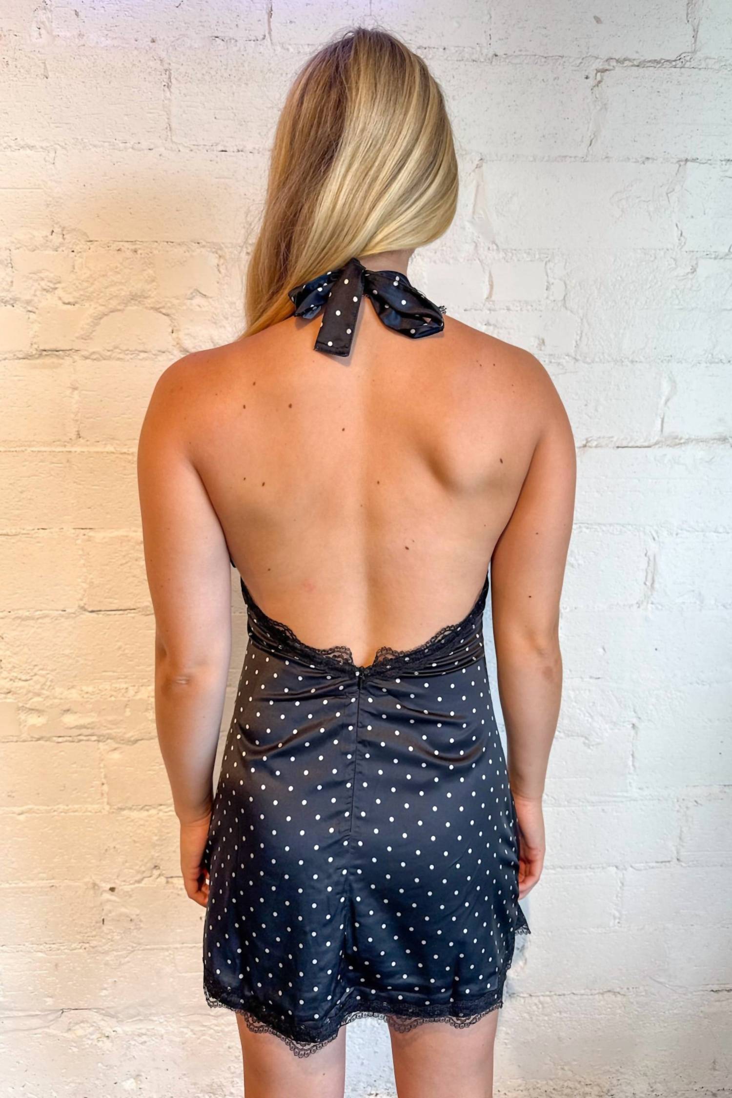 Sky To Moon - Lace Trim Polka Dot Dress