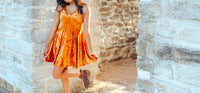 Entro - Pumpkin Velvet and Lace Dress
