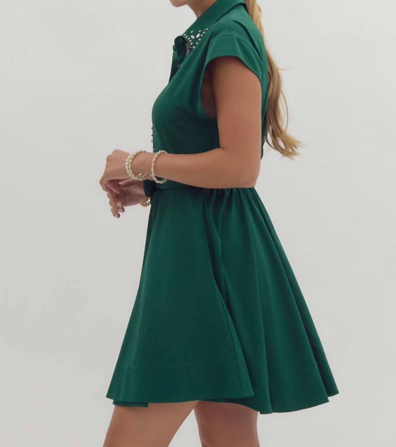 entro Crystal Embellished Mini Dress in hunter green - women's dress - view 4