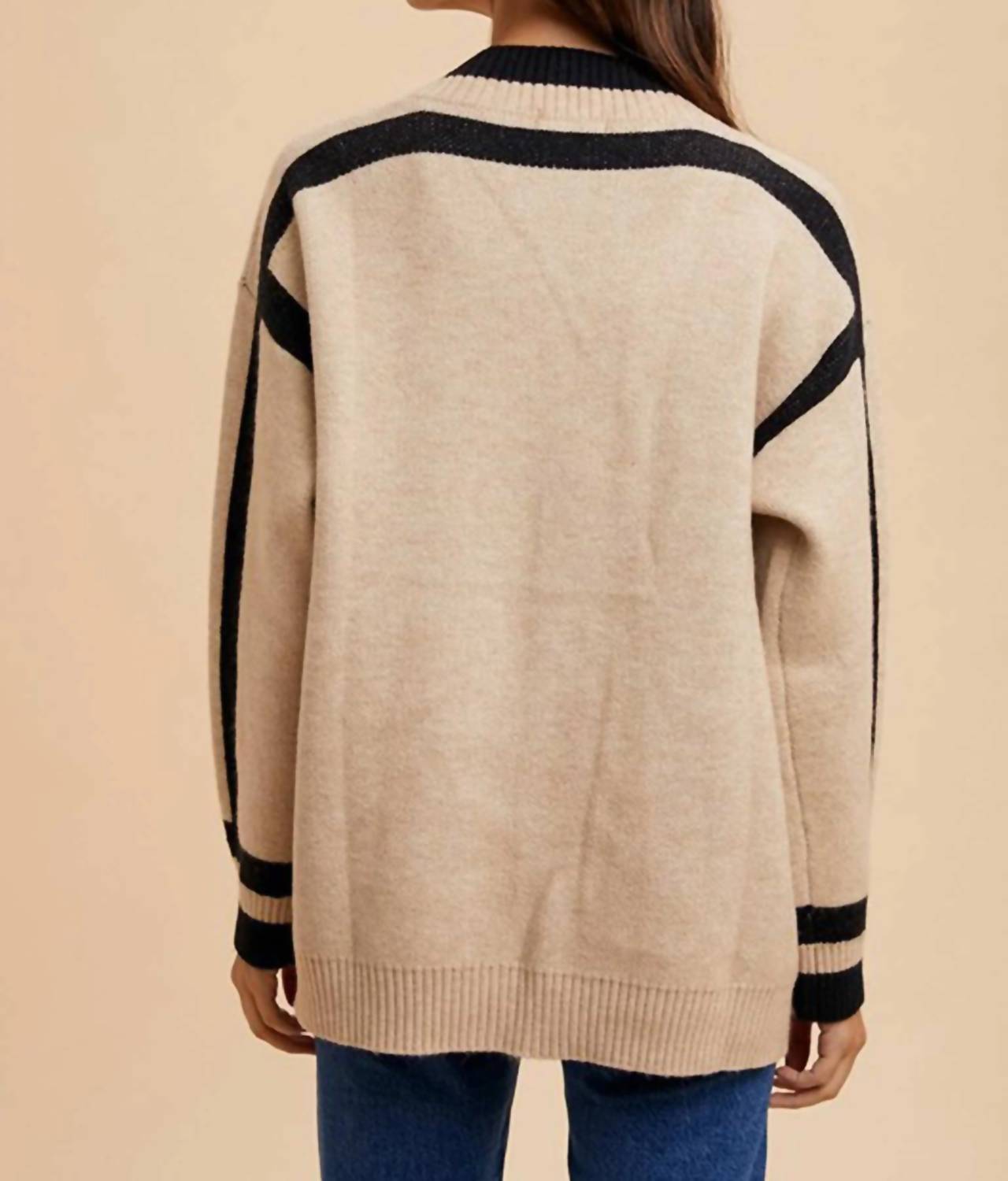 Anniewear - Contrast Trim Open Cardigan