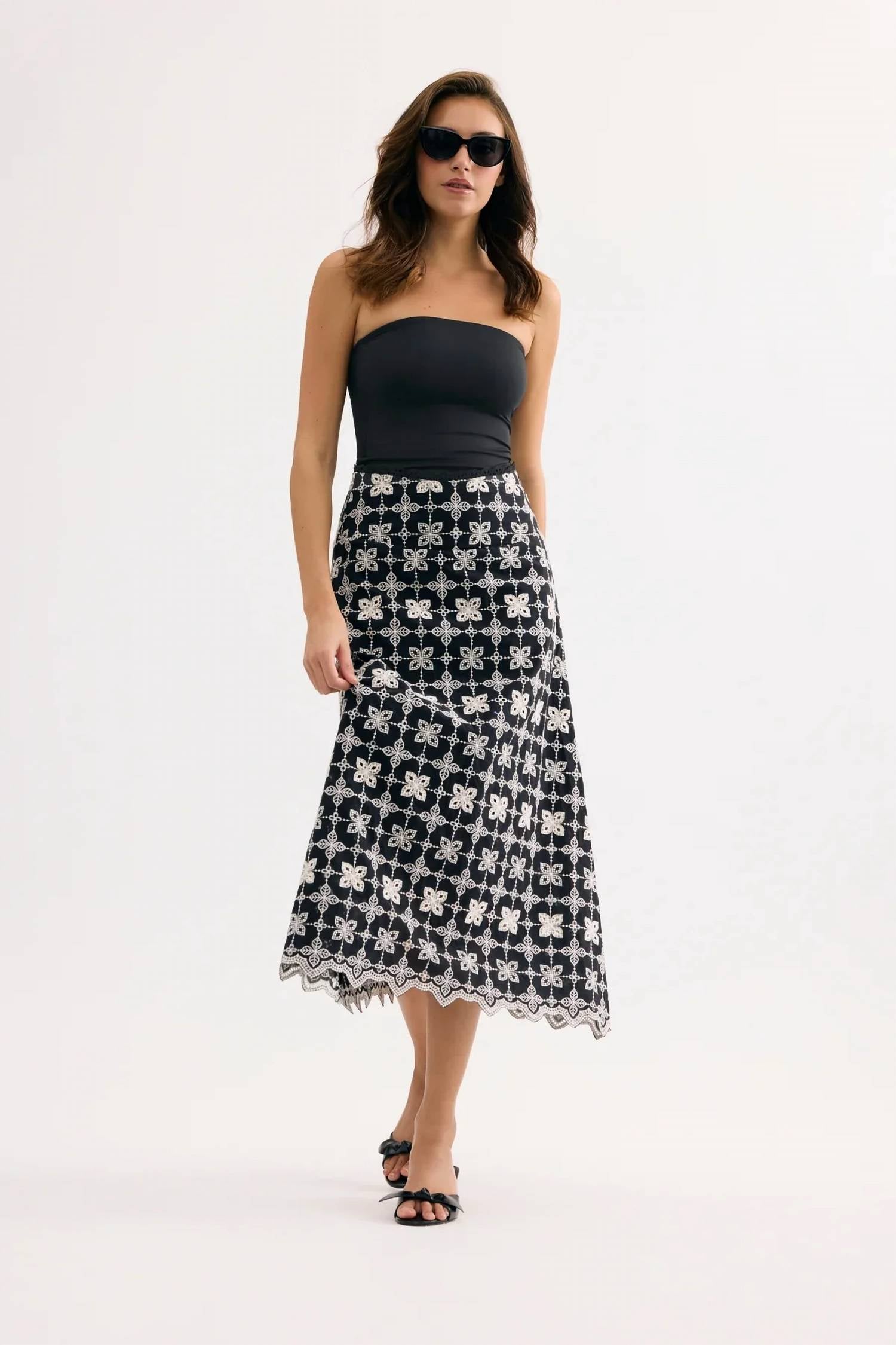 Leo & Ugo - Embroidered Midi Skirt