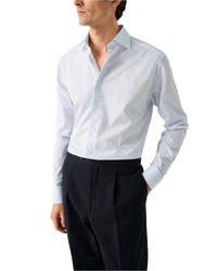 Eton Elevated Pique Shirt in light blue check on white - men's shirt
