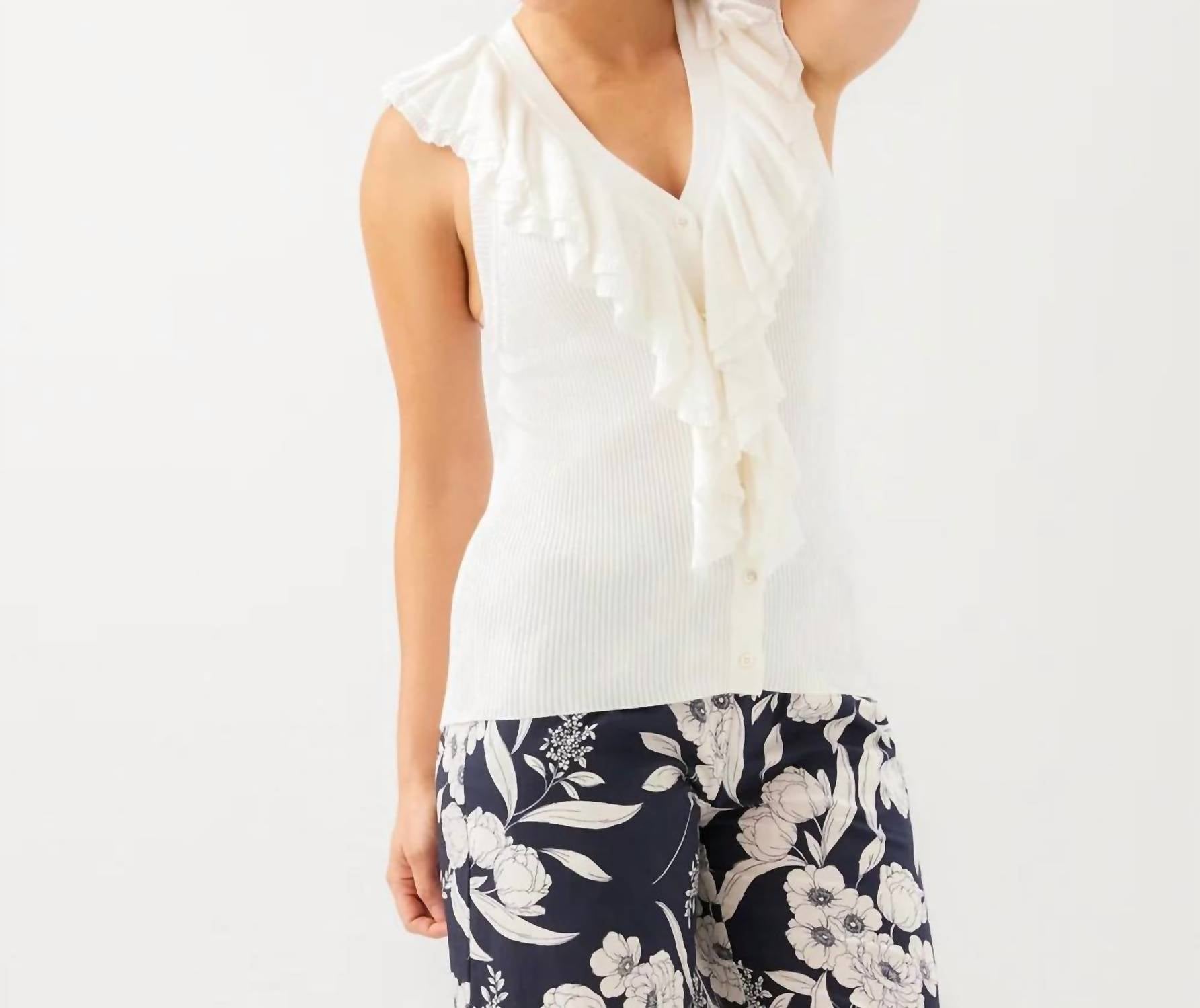 Karen Kane - Sleeveless Ruffle V-Neck Sweater