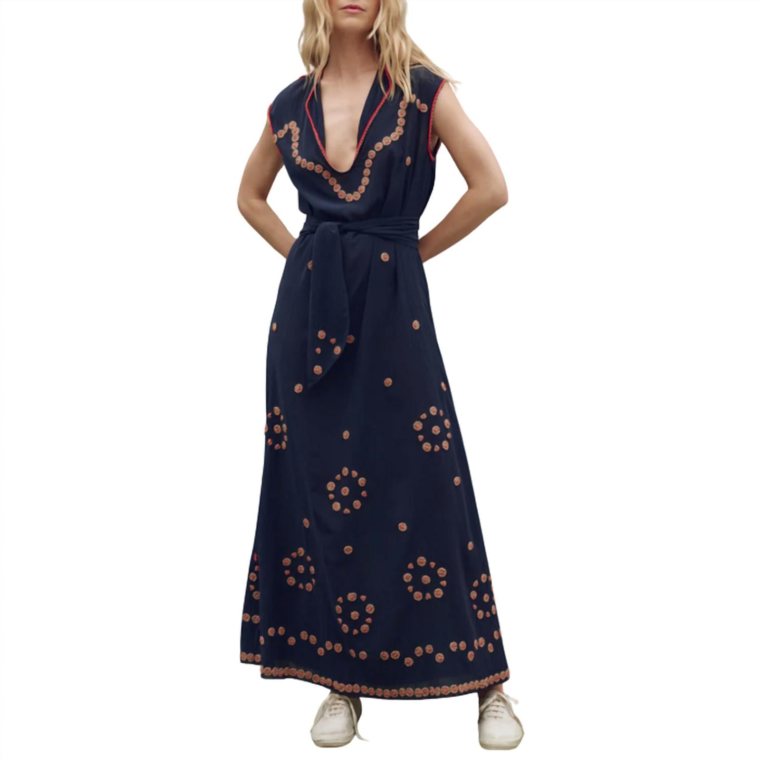 THE GREAT. Women's The Beaded Corridor Dress in navy - women's dress