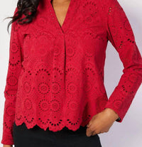 Sail To Sable - Eyelet Scalloped Hem Top