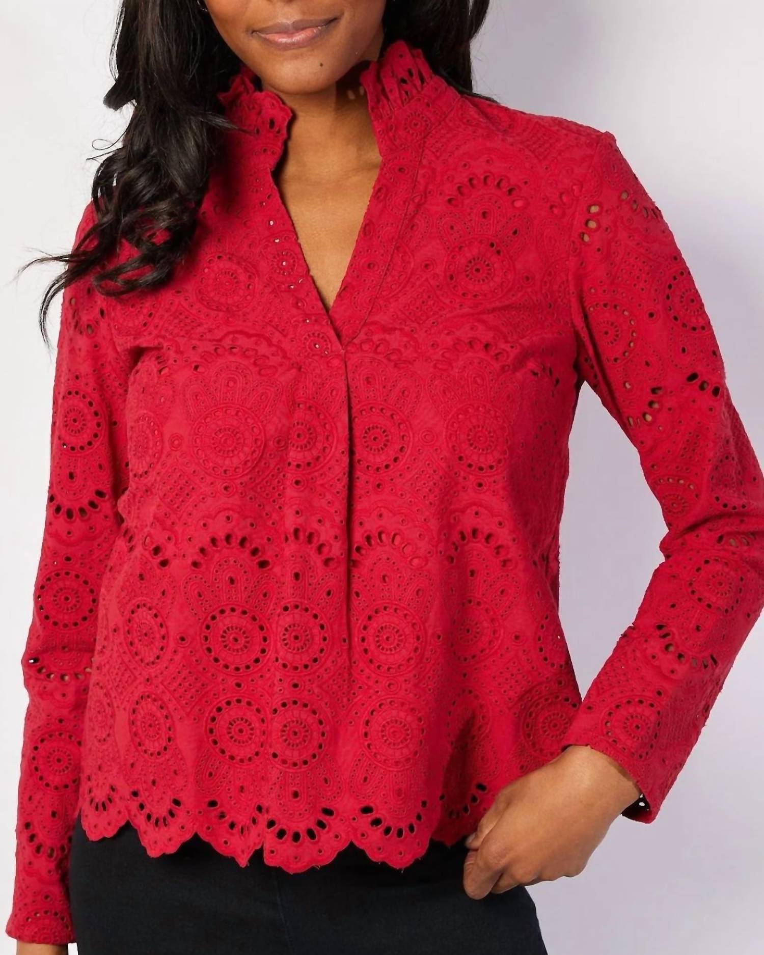 Sail To Sable - Eyelet Scalloped Hem Top