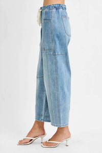 Skies Are Blue - High Rise Crop Wide Barrel Cargo Pocket Cuffed Pants